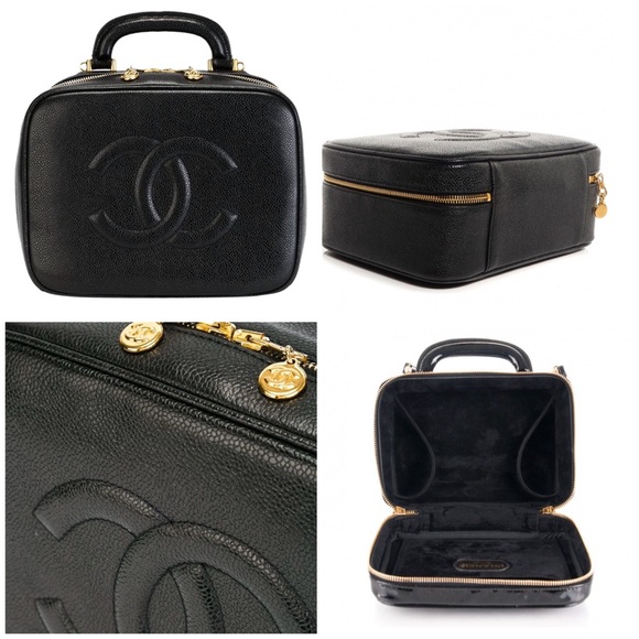 Vintage Chanel black caviar CC VANITY cosmetic bag - Picture 3 of 8